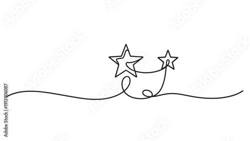 Continuous line drawing of two stars, one larger and one smaller, connected by a flowing curved line, representing dreams or aspirations.