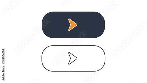 Two elongated oval play buttons, one dark filled with an orange arrow and one outline with a white arrow, representing media controls.