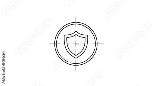 Outline icon of a shield inside a target crosshair, representing security focus, data protection, target defense, or cybersecurity initiatives.