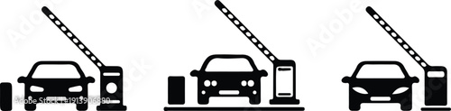 parking gate barrier toll automatic entry control security sign black icon set vector illustration three set
