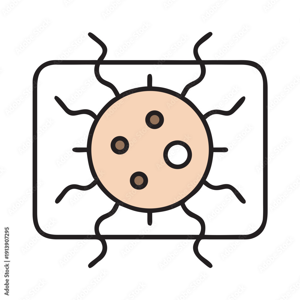 Obraz premium Virus Cell Under Microscope Flat Medical Icon