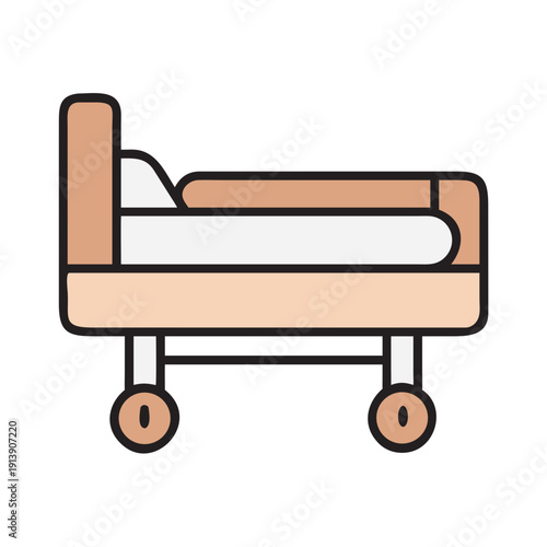 Hospital Bed Patient Care Flat Line Icon
