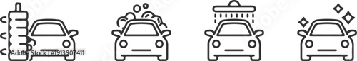 car wash cleaning service black outline icon set vector illustration design art 