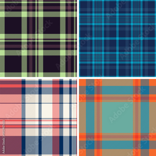 Curated plaid pattern set designed for textile production. This pack works across apparel, accessories, and fabric printing. Seamless vectors integrate into manufacturing pipelines.