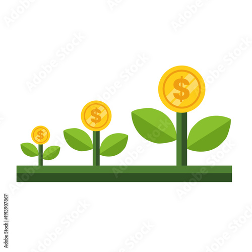 Illustrative concept of financial growth and successful investment strategies, depicting the progressive increase in monetary value through careful savings and flourishing returns