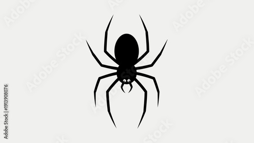 Black spider cartoon silhouette with cute eyes, isolated on white background.