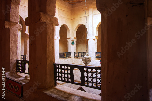 Riad courtyard architecture with traditional moroccan details