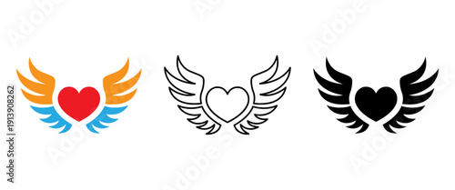 Love heart angel wing spiritual protection vector illustration