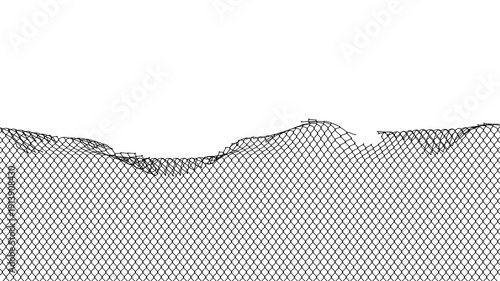 Broken metal mesh on a white background