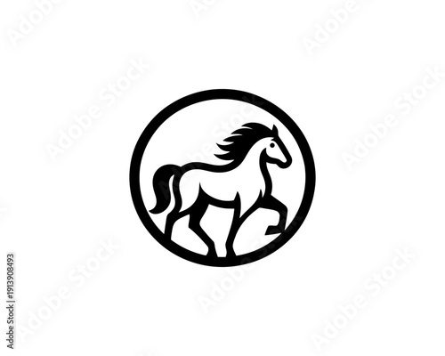 Horse circle silhouette minimal vector logo for brand identity