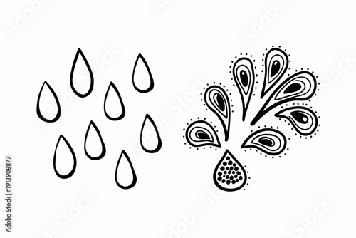 A minimalist vector graphic illustration of teardrop shapes in a simple and decorative design