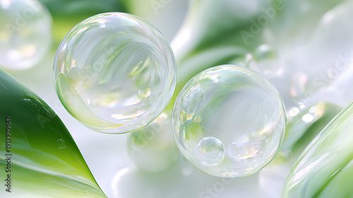 soap bubbles on green background