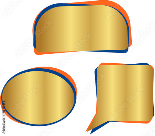 立体感のあるゴールドプレートとカラーフチ装飾を組み合わせた高級感ラベル・見出しフレームセット、広告や販促バナーに最適な楕円・角丸・吹き出し型の汎用アクセントデザイン素材