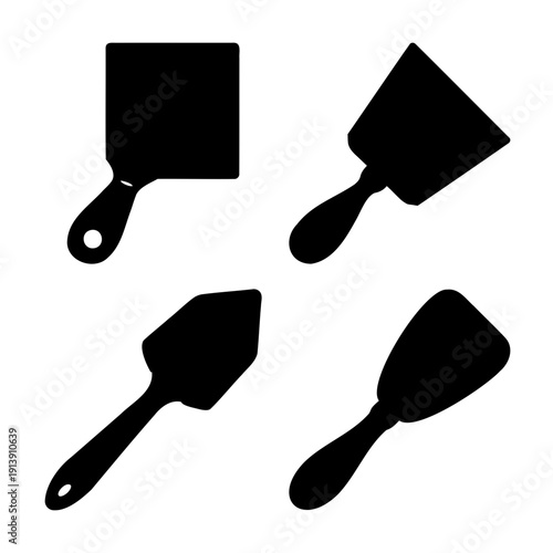 Collection of various spatula and trowel silhouette designs for construction and cooking