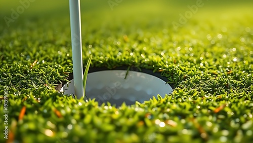 Fresh divot mark on golf course turf with upturned grass and morning dew. real-estate listings, architecture portfolios, designed for interior renovation comparisons for interiors.