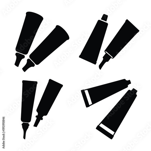 Black and white icon set featuring different types of dispenser tubes for multiple uses