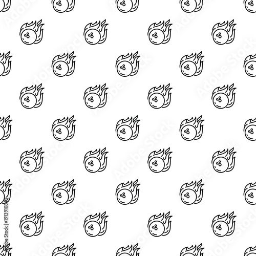 Outlined bowling ball icons with flames creating a sport and hobby seamless pattern