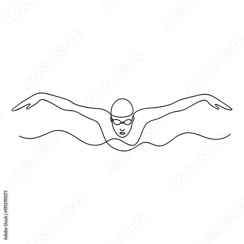 Minimalist Symmetrical Line Art of a Swimmer Performing the Butterfly Stroke