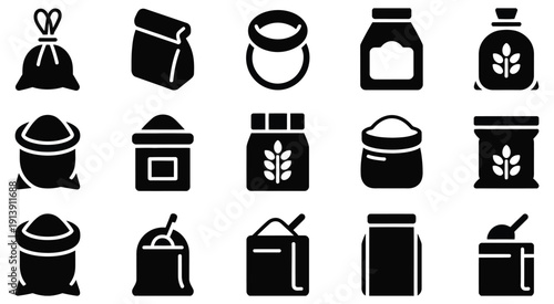 Flour Bag Icons Collection vector illustrations