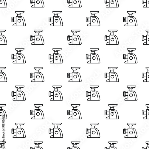 Kitchen meat grinders repeating in a monochrome pattern on a white background