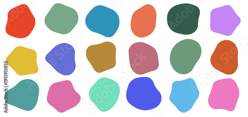 Abstract organic blob shapes in modern colorful flat design. Minimal fluid elements inspired by memphis style.