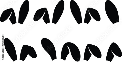 Bunny ears silhouette set, rabbit ear headband collection, black cartoon vector illustration isolated on white background