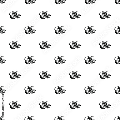 Seamless pattern showing people in a raft with paddles on white water