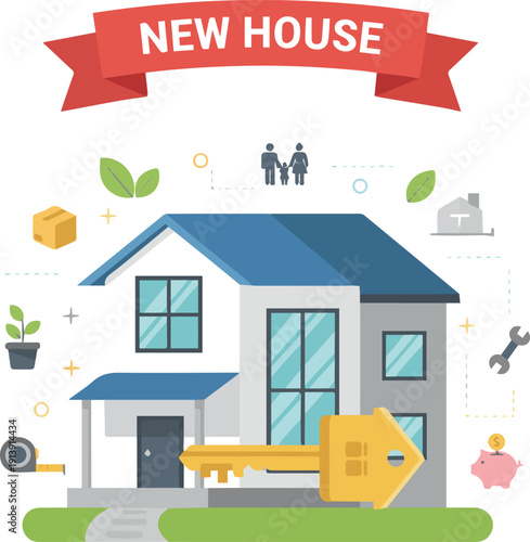 Create a realistic New house vector art with white background.