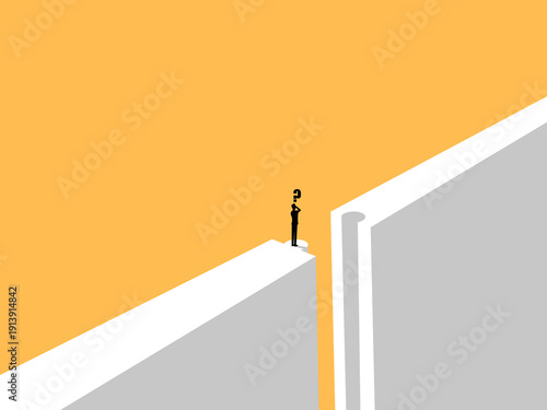 businessman stood deep in thought, trying to solve a jigsaw puzzle by bridging the gaps