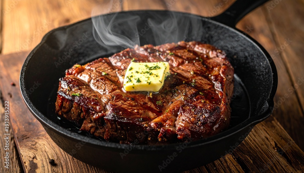 Fototapeta premium Rumpsteak mit Kräuterbutter