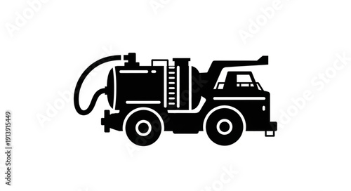 Sewer Cleaning Truck Silhouette Illustration.