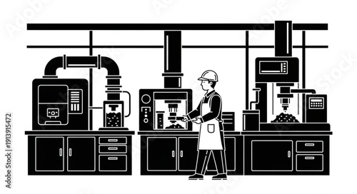 Scientist working in a laboratory with various equipment and machinery.