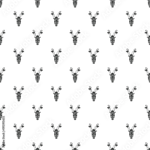 Repeating motorcycle illustration forming a seamless pattern on white background