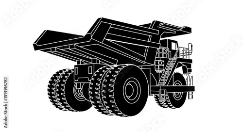 Heavy Duty Mining Dump Truck with Large Tires and Open Bed.