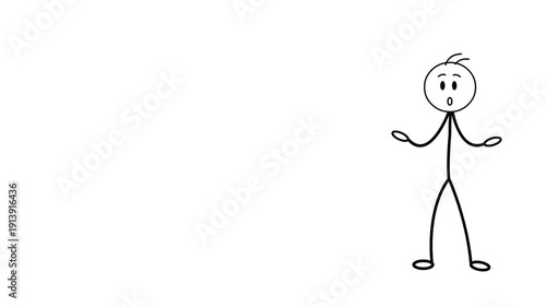Animated stickman giving a presentation, speaking, with white background copy space
