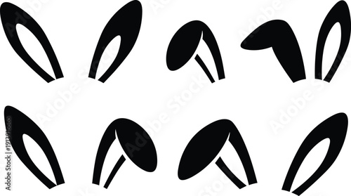 Rabbit ears silhouette collection, bunny ear headband set, black cartoon vector illustration isolated on white background