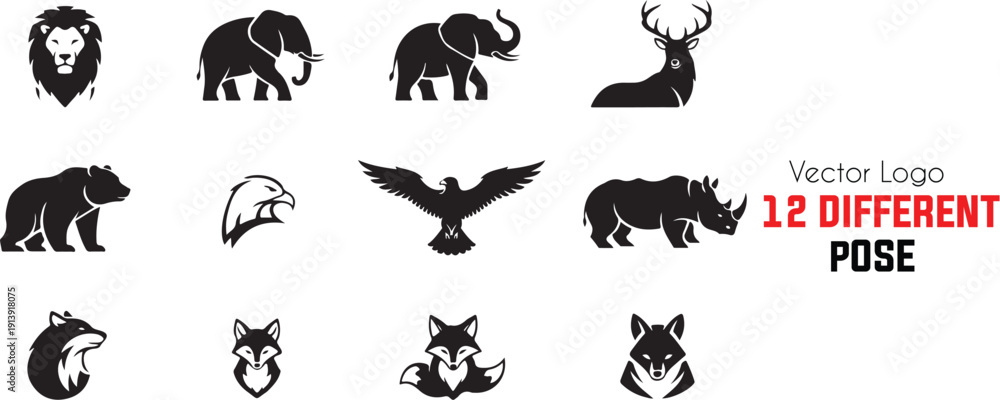Obraz premium Collection of 12 different animal silhouettes in various poses