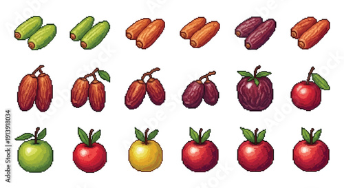 Assorted Fruits in Various Colors and Types.