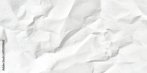 Vector 3D Crumpled White Paper Background. Realistic Grunge Crushed Horizontal Paper Template Texture Effect. Abstract Graphic Pattern Crump Unfold Old Page. Vector illustration Horizontal Crumpled.