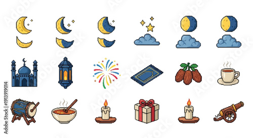 Ramadan Kareem Islamic Icons and Symbols Set.