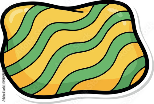 Cartoon Yellow and Green Wavy Striped Sponge Isolated on White Background Vector Illustration