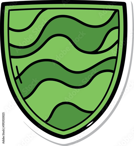 Green Heraldic Shield with Wavy Lines Vector Illustration for Emblem, Logo, or Badge Design