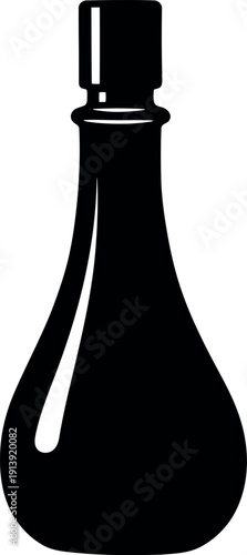 Black silhouette of glass bottle with stopper isolated on white background, vector illustration