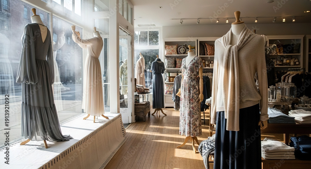 custom made wallpaper toronto digitalWoman adjusting dress on mannequin in a modern boutique