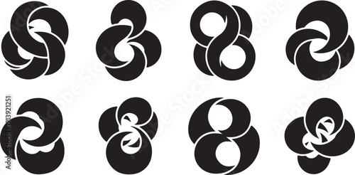 Black and white swirling shapes design elements collection set