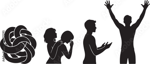 Silhouettes of people in conflict and emotional distress together