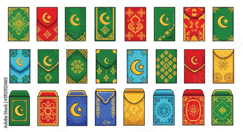 Colorful Ramadan Lanterns and Crescent Moon Designs.