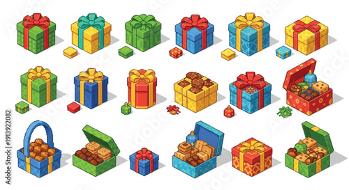 Colorful Gift Boxes and Open Presents.