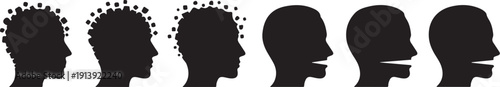 Silhouette of people heads with speech bubbles and thoughts
