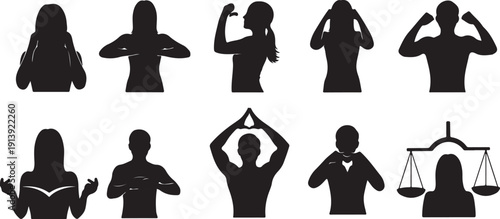 Silhouettes of people in various powerful poses and professions